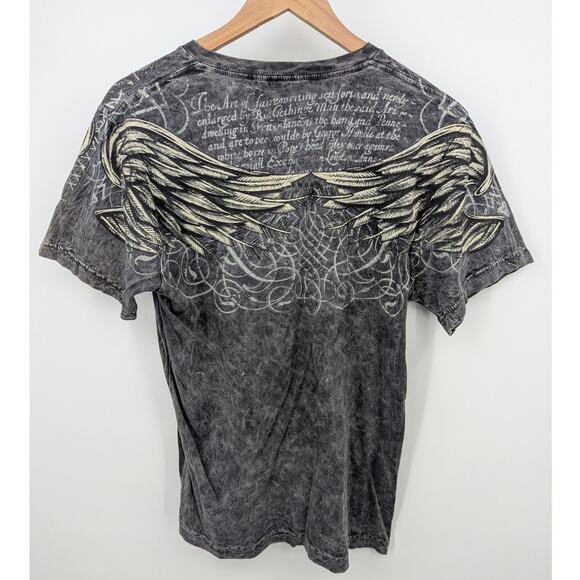 Vintage Helix Skull & Wings Cyber Y2K Goth MallCore Acid Wash Small T-Shirt - Picture 2 of 4